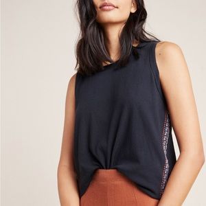 DOLAN / ANTHROPOLOGIE Black Lucy Tank with Split Back & Embroidered Sides -Sz XS
